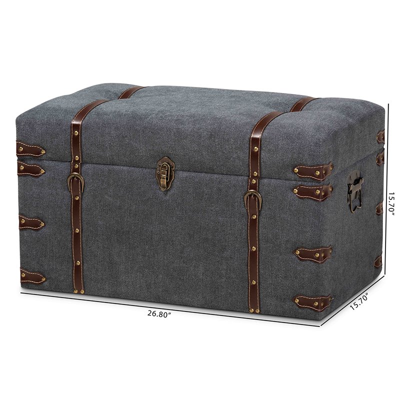 Bowery Hill Transitional Grey Fabric Upholstered Storage Trunk Ottoman