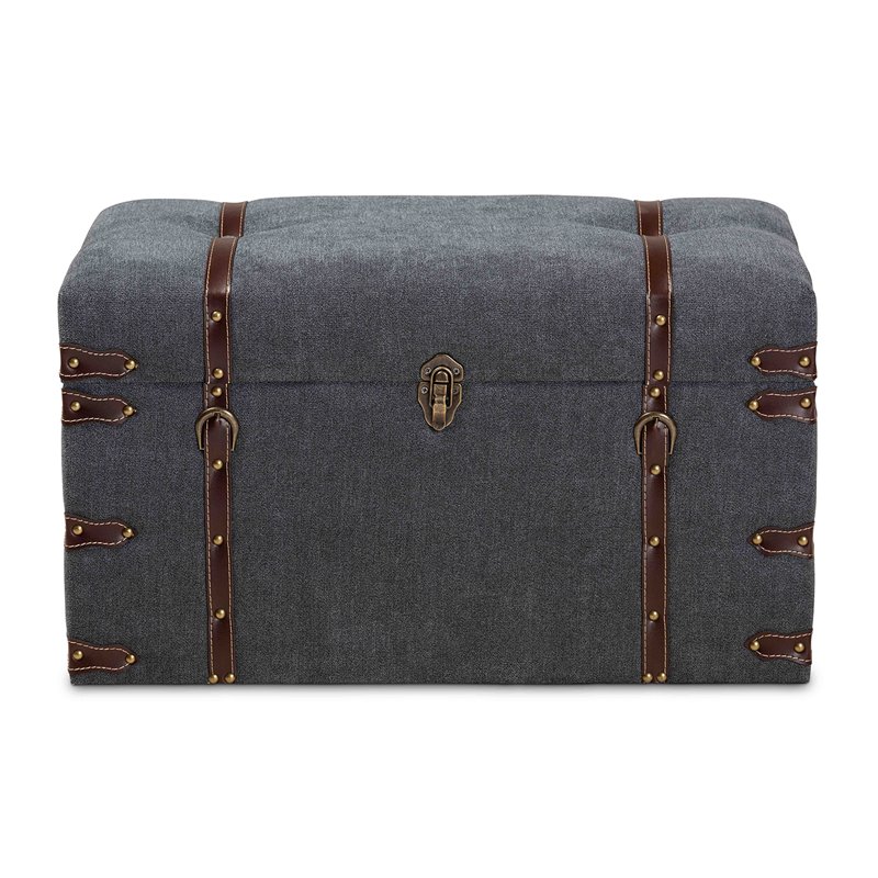 Bowery Hill Transitional Grey Fabric Upholstered Storage Trunk Ottoman