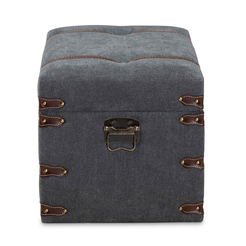 Bowery Hill Transitional Grey Fabric Upholstered Storage Trunk Ottoman