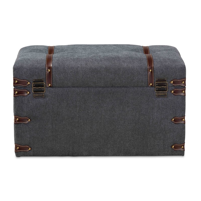 Bowery Hill Transitional Grey Fabric Upholstered Storage Trunk Ottoman