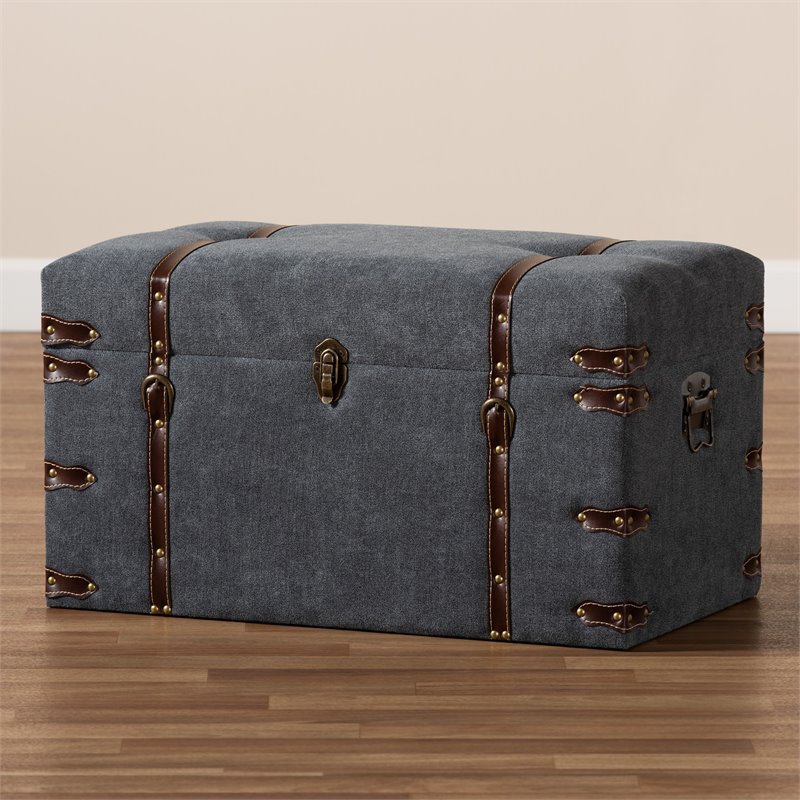 Bowery Hill Transitional Grey Fabric Upholstered Storage Trunk Ottoman