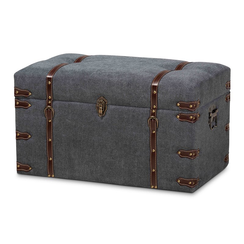 Bowery Hill Transitional Grey Fabric Upholstered Storage Trunk Ottoman