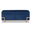 Bowery Hill Navy Blue Velvet Upholstered and Gold  Finished Storage Ottoman