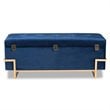 Bowery Hill Navy Blue Velvet Upholstered and Gold  Finished Storage Ottoman