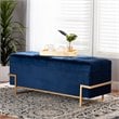 Bowery Hill Navy Blue Velvet Upholstered and Gold  Finished Storage Ottoman