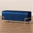 Bowery Hill Navy Blue Velvet Upholstered and Gold  Finished Storage Ottoman