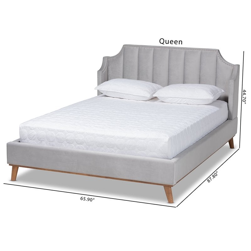 Bowery Hill Contemporary King Size Light Gray Velvet Wingback Platform Bed