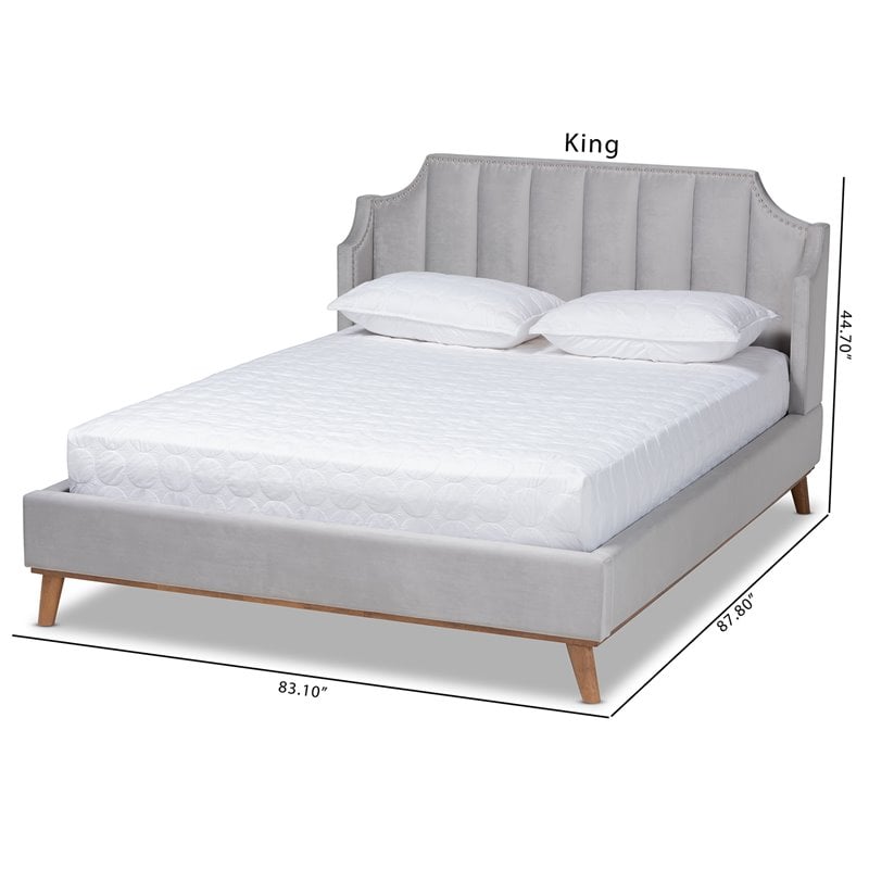 Bowery Hill Contemporary King Size Light Gray Velvet Wingback Platform Bed