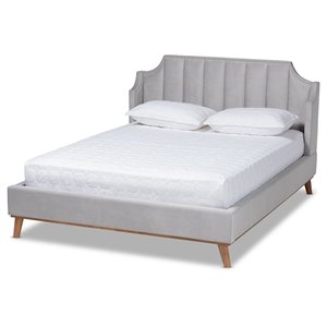 Bowery Hill Contemporary King Size Light Gray Velvet Wingback Platform Bed
