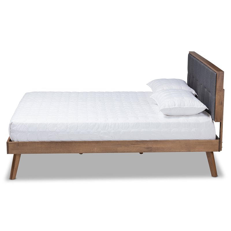 Bowery Hill Queen Size Dark Gray Fabric Walnut Finished Platform Bed