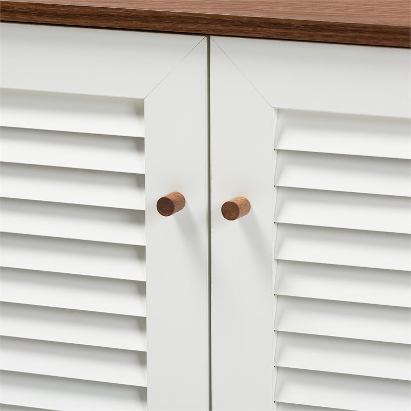 Bowery Hill White and Walnut Finished 4-Shelf Wood Shoe Cabinet