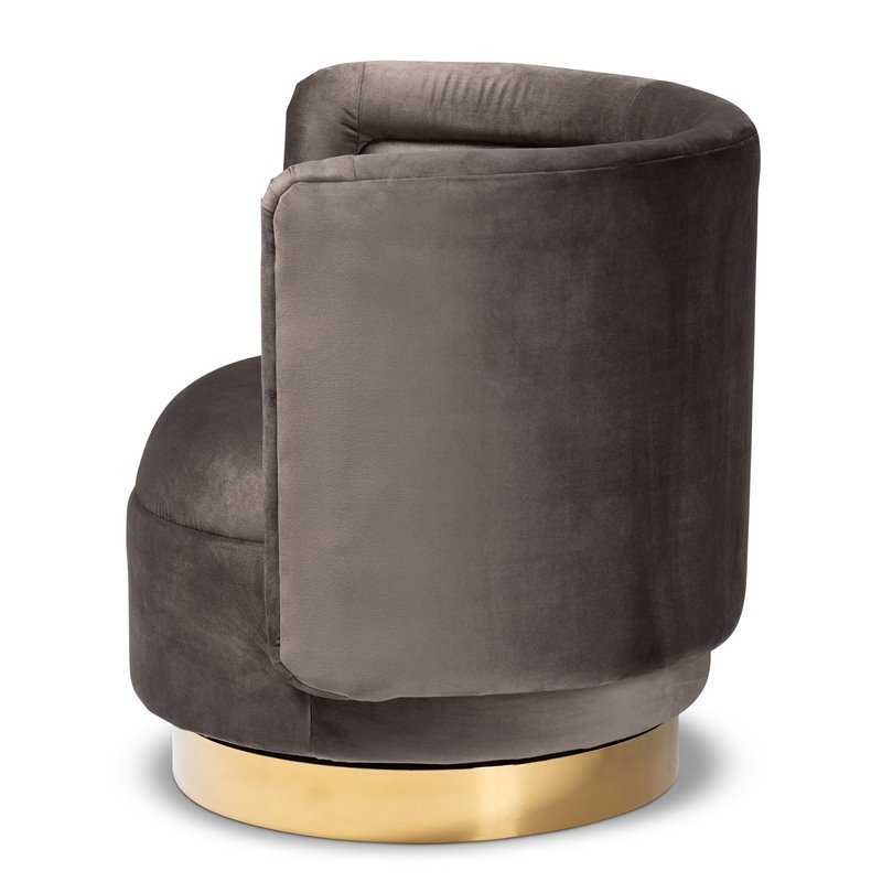 Bowery Hill Gray Velvet Upholstered Gold Finished Swivel Accent Chair