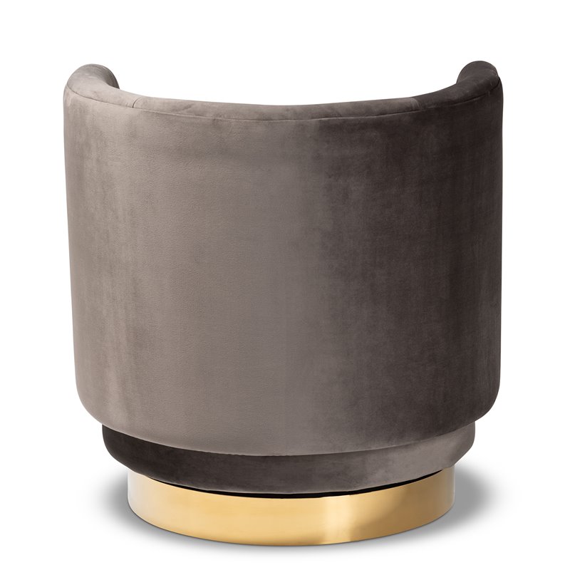 Bowery Hill Gray Velvet Upholstered Gold Finished Swivel Accent Chair