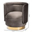 Bowery Hill Gray Velvet Upholstered Gold Finished Swivel Accent Chair
