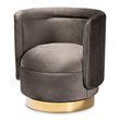 Bowery Hill Gray Velvet Upholstered Gold Finished Swivel Accent Chair