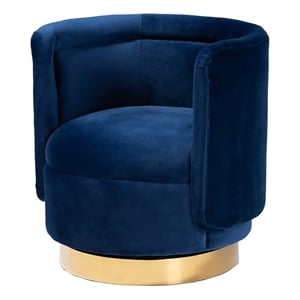 Bowery Hill 18.11&quot Contemporary Velvet Swivel Accent Chair in Blue/Gold
