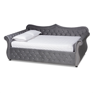 bowery hill traditional gray velvet and crystal tufted size wood daybed