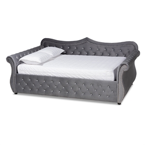 Bowery Hill Traditional Velvet Crystal Tufted Queen Size Daybed in Gray