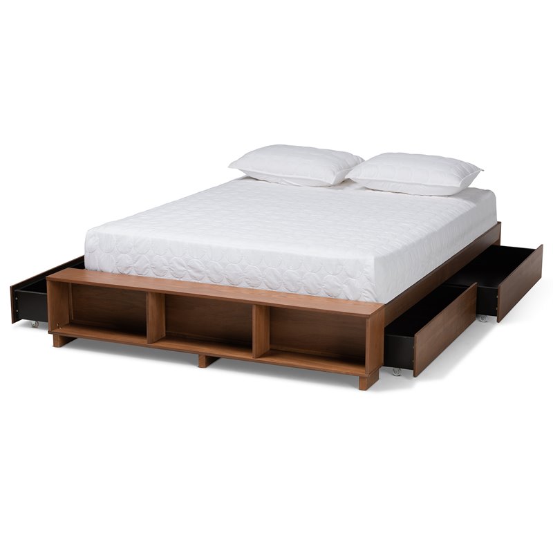 Bowery Hill Farmhouse Wood King Size Platform Bed in Ash Walnut Brown