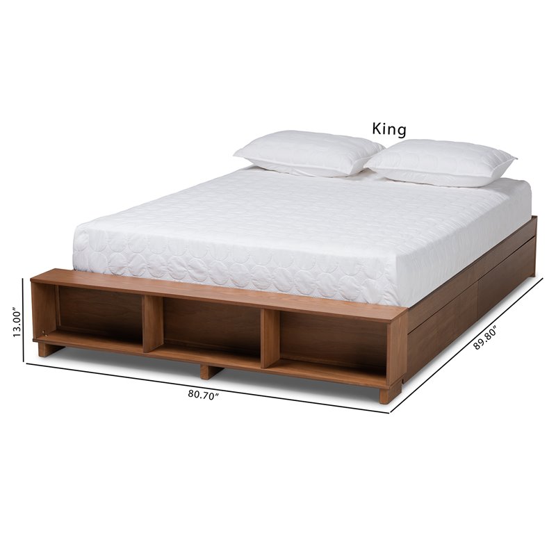 Bowery Hill Farmhouse Wood King Size Platform Bed in Ash Walnut Brown