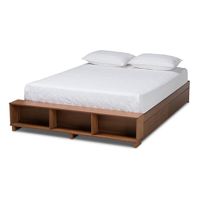 Bowery Hill Farmhouse Wood King Size Platform Bed in Ash Walnut Brown