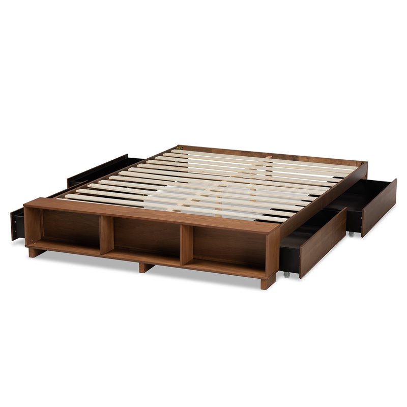 Bowery Hill Farmhouse Wood King Size Platform Bed in Ash Walnut Brown