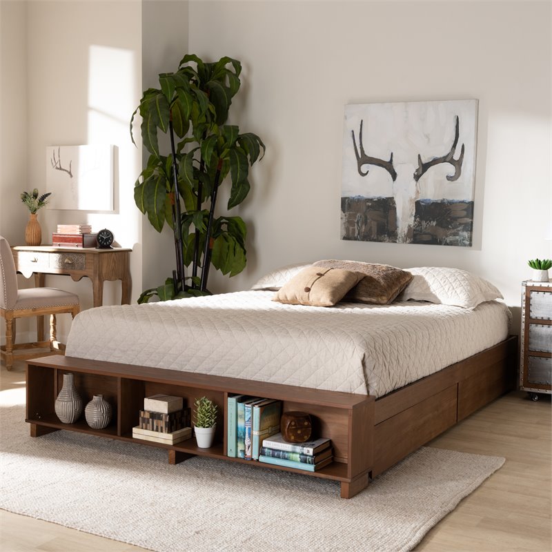 Bowery Hill Farmhouse Wood King Size Platform Bed in Ash Walnut Brown