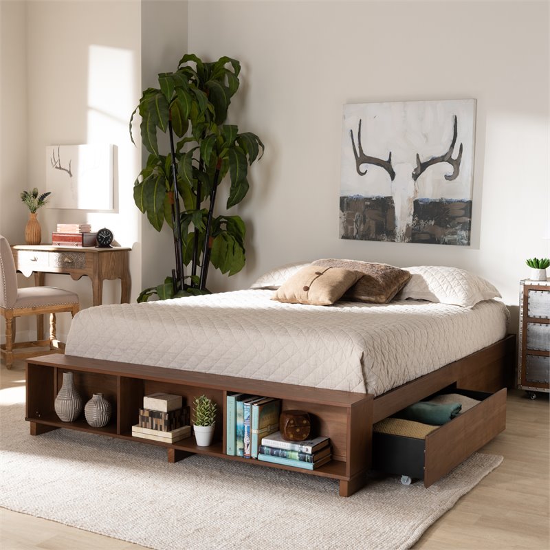 Bowery Hill Farmhouse Wood King Size Platform Bed in Ash Walnut Brown