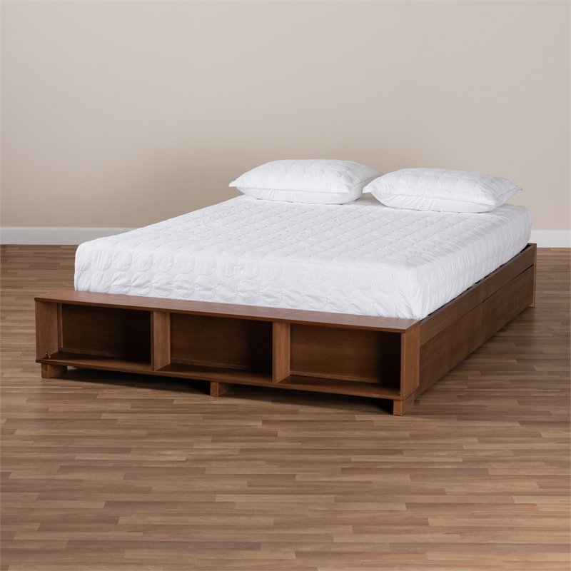 Bowery Hill Farmhouse Wood King Size Platform Bed in Ash Walnut Brown