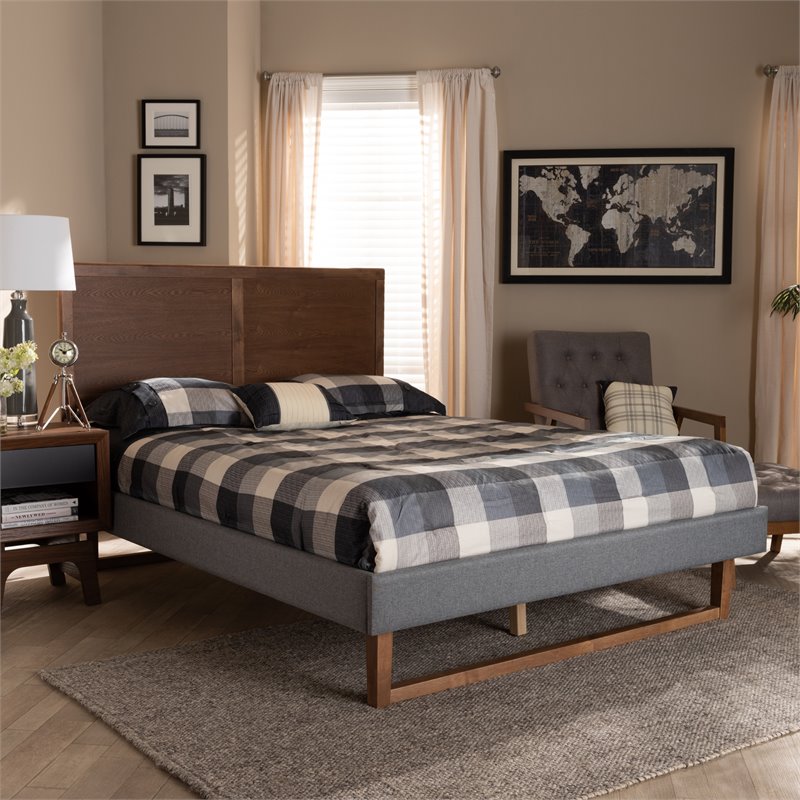 Bowery Hill Full Size Dark Gray Upholstered Wood Platform Bed