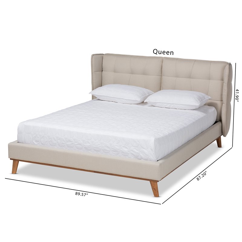 Bowery Hill Queen Size Light Beige Upholstered Platform Wingback Bed