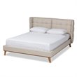 Bowery Hill Queen Size Light Beige Upholstered Platform Wingback Bed