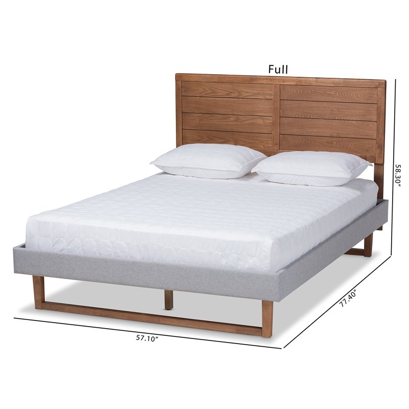Bowery Hill Full Size Light Gray Upholstered Walnut Wood Platform Bed