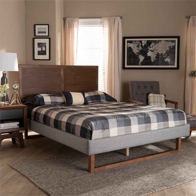 Bowery Hill Full Size Light Gray Upholstered Wood Platform Bed