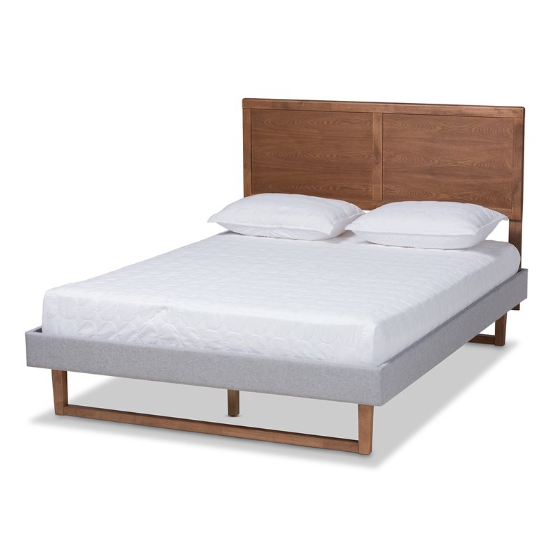 Bowery Hill Full Size Light Gray Upholstered Wood Platform Bed