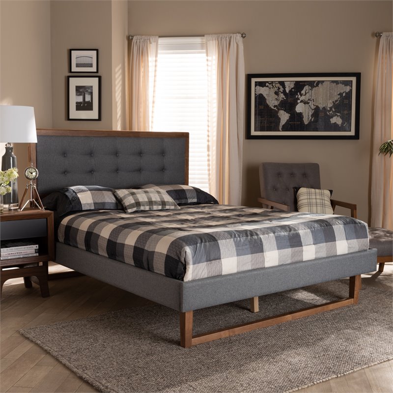 Bowery Hill Full Size Dark Gray Upholstered Wood Platform Bed
