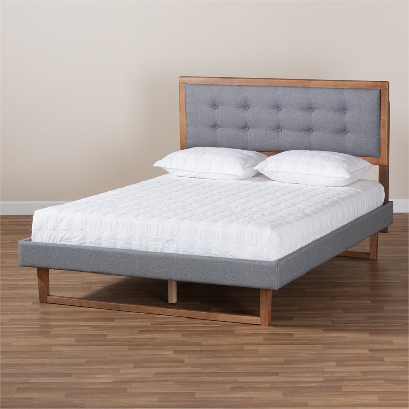 Bowery Hill Full Size Dark Gray Upholstered Wood Platform Bed