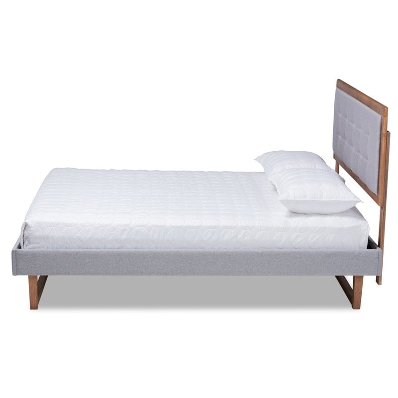 Bowery Hill Transitional Full Size Light Gray Upholstered Wood Platform Bed