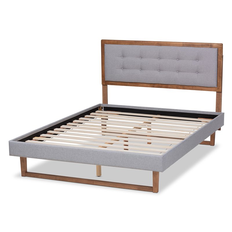 Bowery Hill Transitional Full Size Light Gray Upholstered Wood Platform Bed