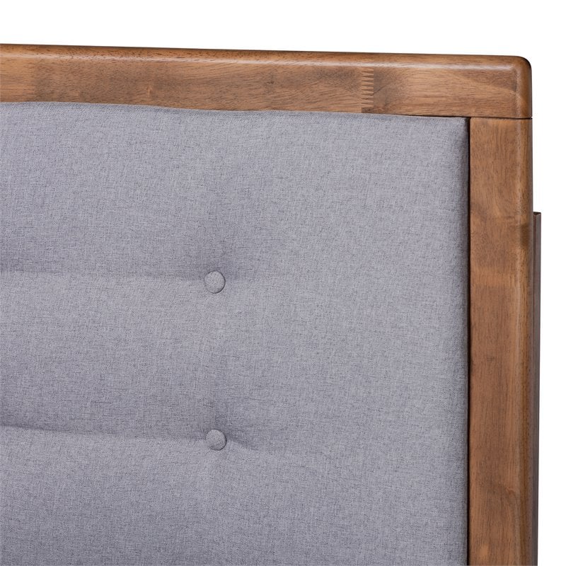Bowery Hill Transitional Full Size Light Gray Upholstered Wood Platform Bed