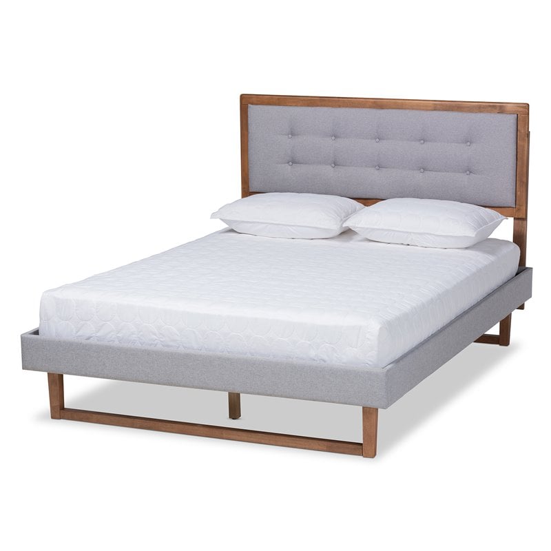 Bowery Hill Transitional Full Size Light Gray Upholstered Wood Platform Bed