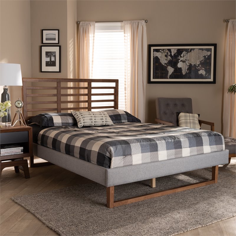 Bowery Hill Full Size Light Gray Upholstered Wood Platform Bed