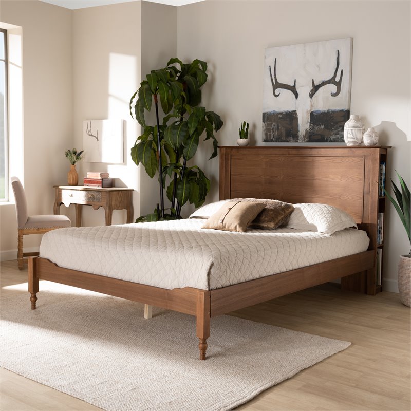 Bowery Hill Ash Walnut Finished Wood King Size Platform Storage Bed