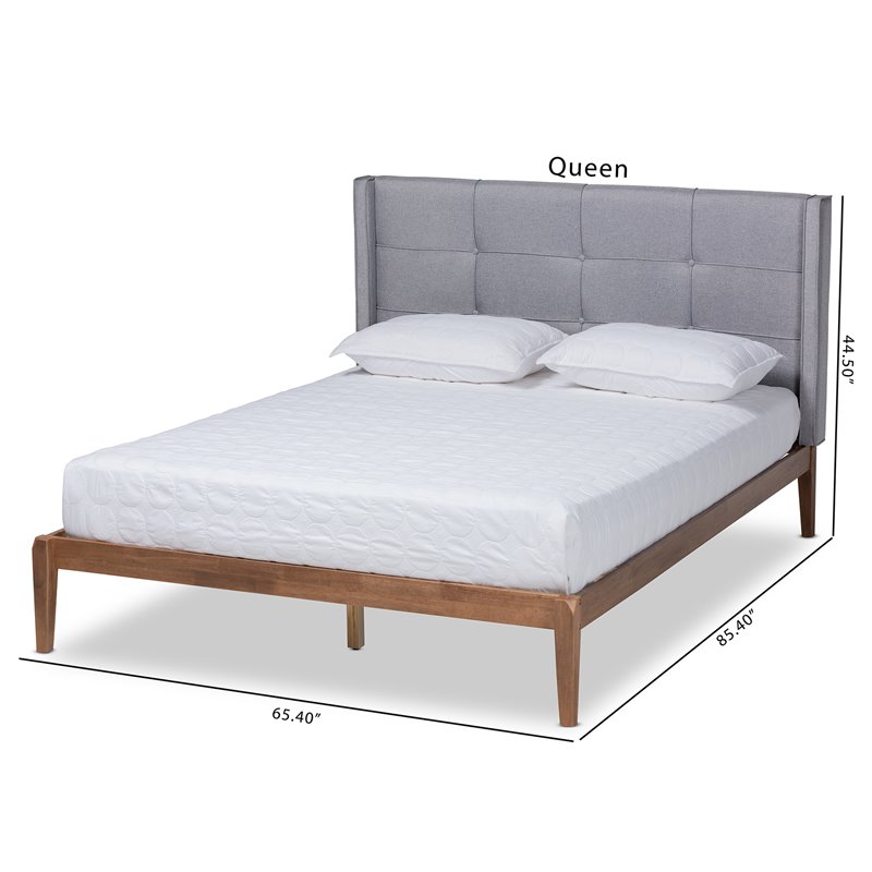 Bowery Hill Modern King Size Gray Upholstered and Ash Walnut Wood Platform Bed