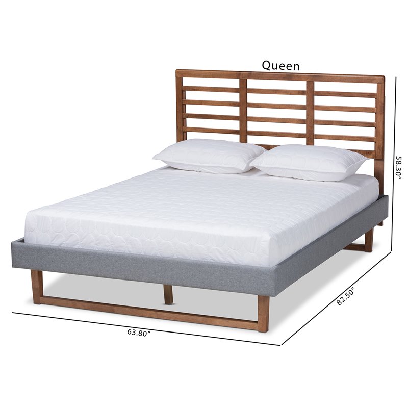 Bowery Hill Full Size Dark Gray Upholstered Ash Walnut Wood Platform Bed
