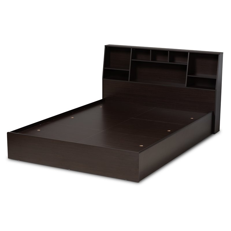 Bowery Hill Modern Queen Size Dark Brown Finished Wood Platform Storage Bed