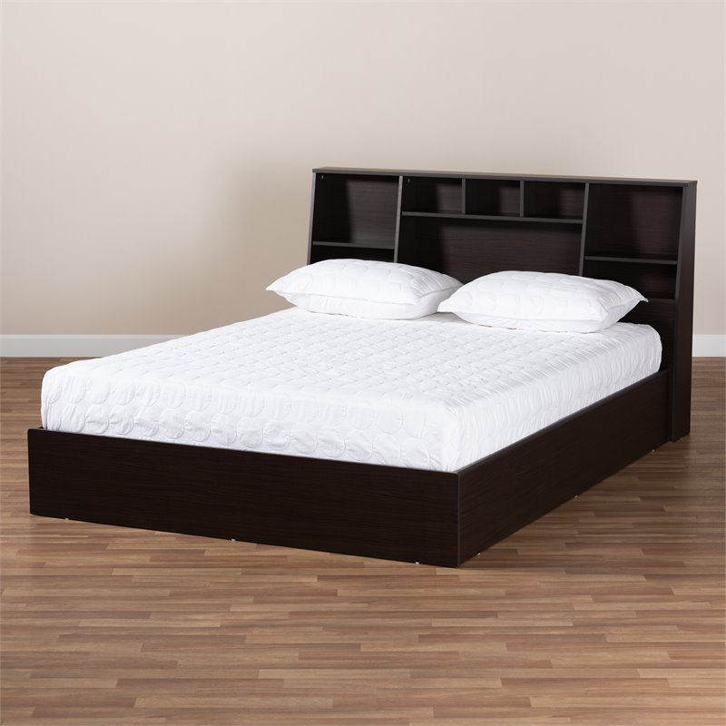 Bowery Hill Modern Queen Size Dark Brown Finished Wood Platform Storage Bed
