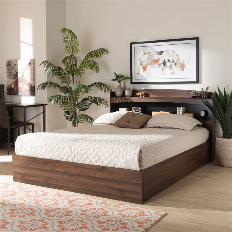 Bowery Hill Modern Wood Queen Size Platform Bed in Dark Brown