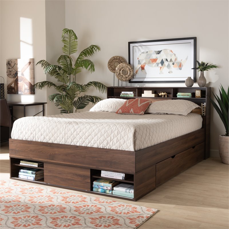 Bowery Hill Modern 1-Drawer Wood Queen Size Platform Storage Bed in Dark Brown