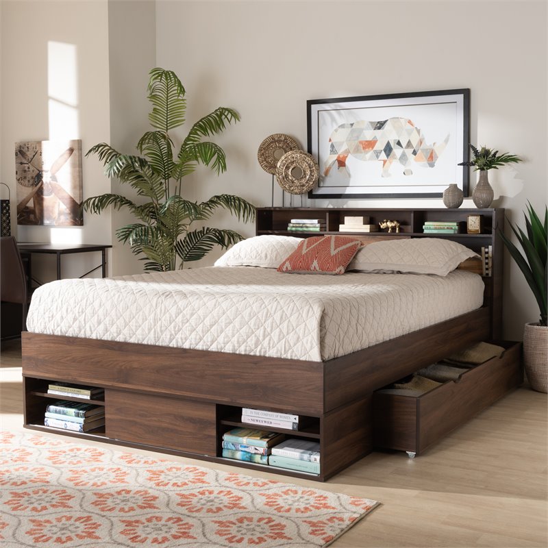 Bowery Hill Modern 1-Drawer Wood Queen Size Platform Storage Bed in Dark Brown